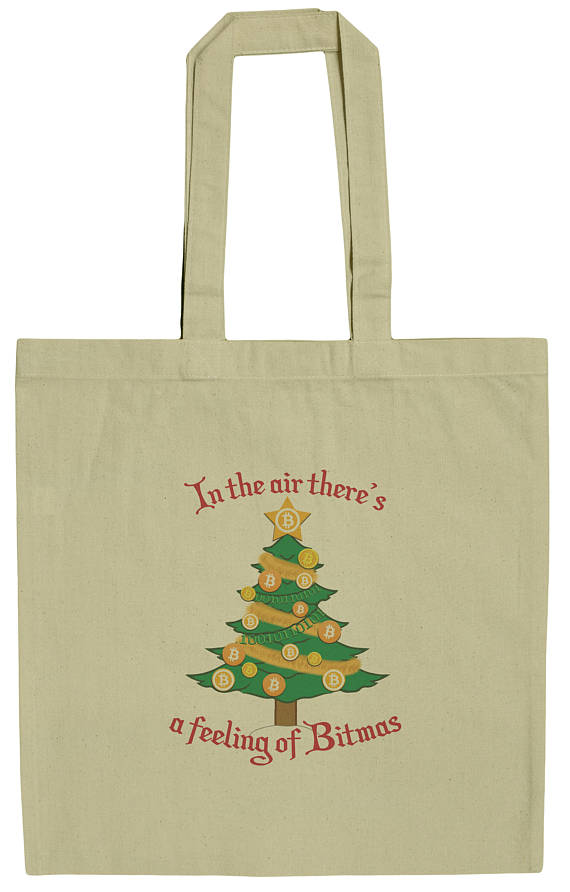 Bitcoin christmas tree feeling of bitmas 15 inch canvas tote bag