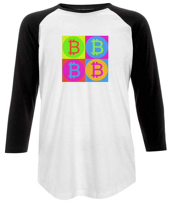 Bitcoin baseball raglan shirt pop-art andy warhol style