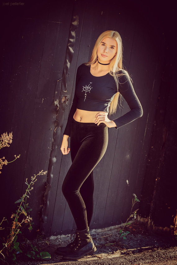 Organic cotton long sleeve crop top with eye charm art - crop top - thorn clothing co - grunge fashion - black crop top - bitcoin accepted