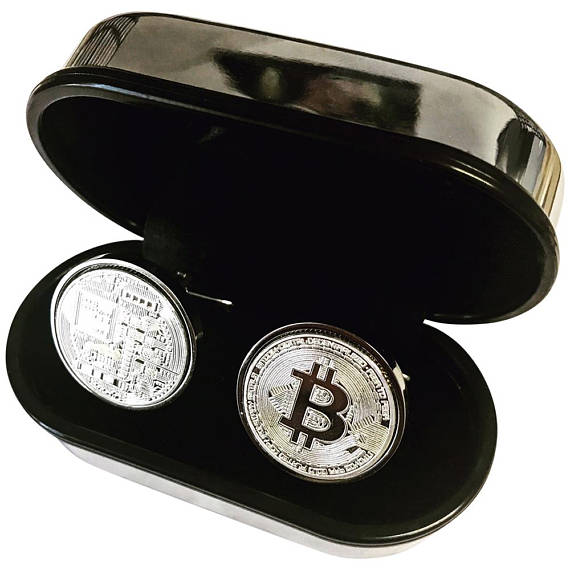 Bitcoin cufflinks -silver plated bitcoin cufflinks - 100% satisfaction guarantee - presented in cufflinks gift box - peer to peer -