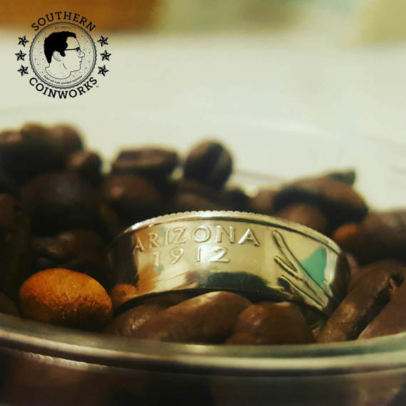 Coin ring, 90% silver state quarter ring. Bitcoin accepted