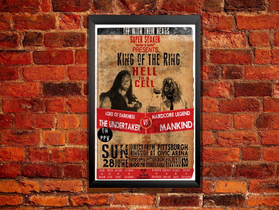 Undertaker vs. Mankind king of the ring 98 - hell in a cell vintage poster good god almighty! Bitcoin accepted