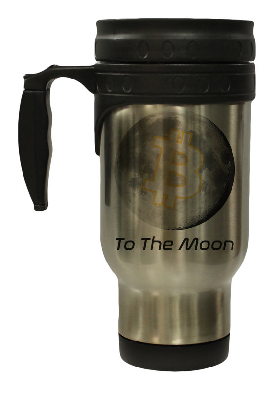 Bitcoin to the moon parody 12 oz hot/ cold travel mug
