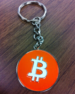 A bitcoin keychain/keyring A bitcoin keychain/keyring