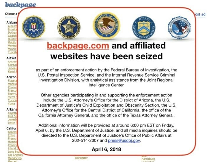 Sex marketplace ‘backpage’ used bitcoin for money laundering: doj Fbi shut down backpage