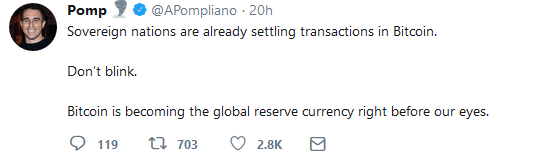 Bitcoin [btc] will be inadvertently adopted as the global reserve currency, says anthony pompliano